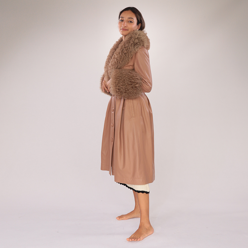 Long Real Sheepskin Trench Coat with Wool Collar & Cuffs — image 2