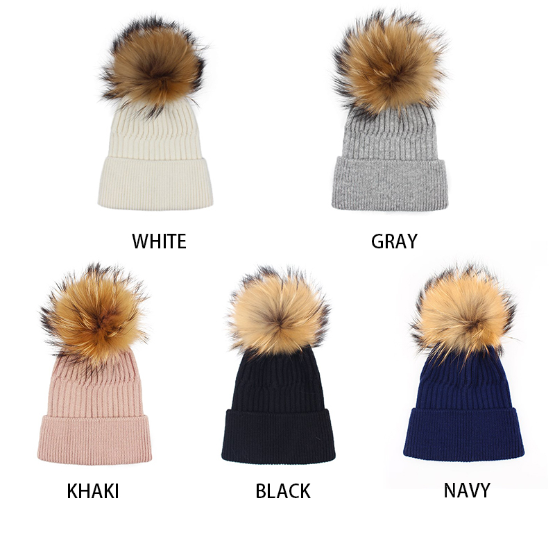 Classic Ribbed Knit Beanie with Real Raccoon Fur Pom – Essential Winter Staple — image 4