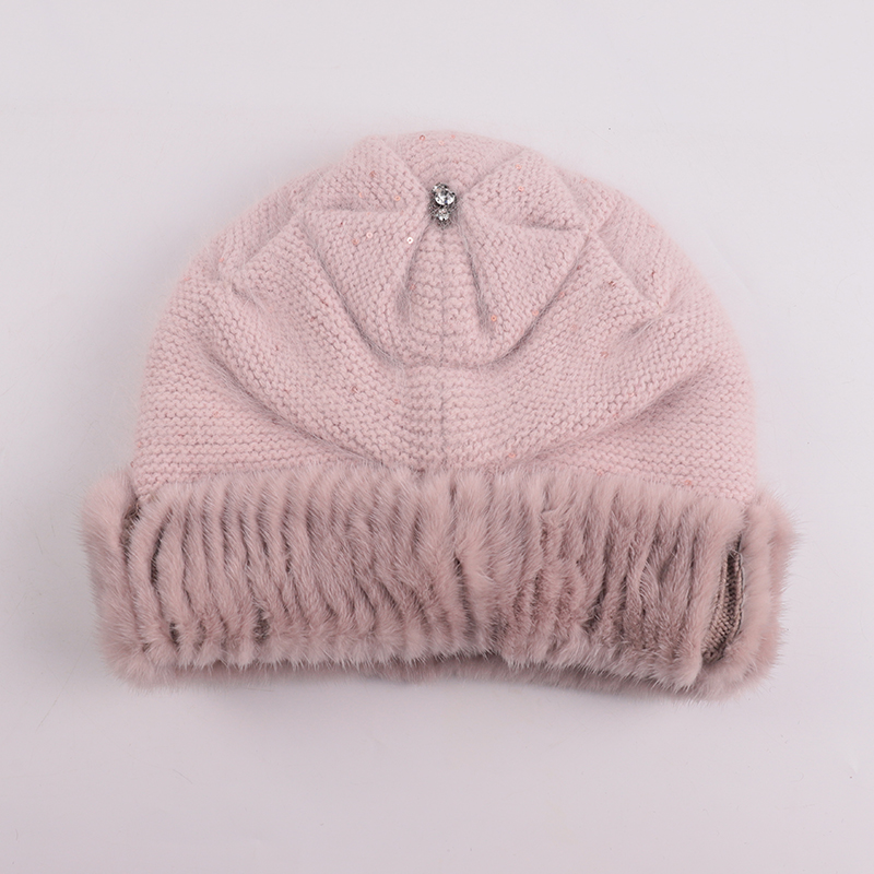 Genuine Mink Fur Trimmed Angora Knit Hat – Elegance Meets Warmth for Winter Fashion — image 3