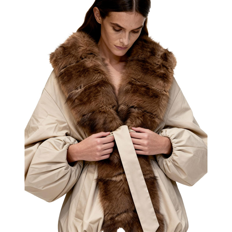 Champagne Down Jacket with Faux Fur Shawl Collar — image 3