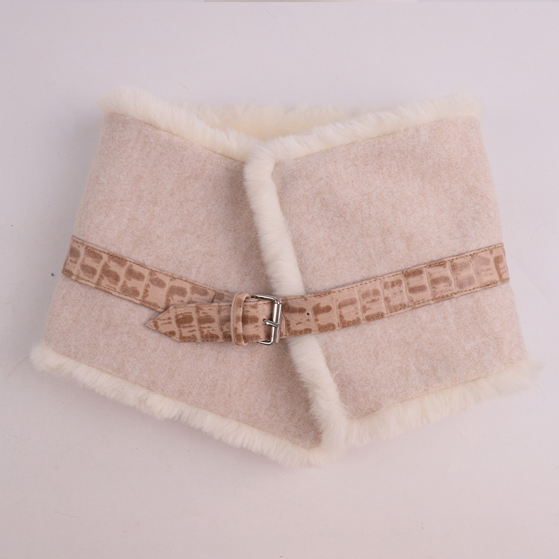 Wool & Faux Fur Neck Warmer with Genuine Leather Buckle – Cozy Luxury for Cold Days — image 3