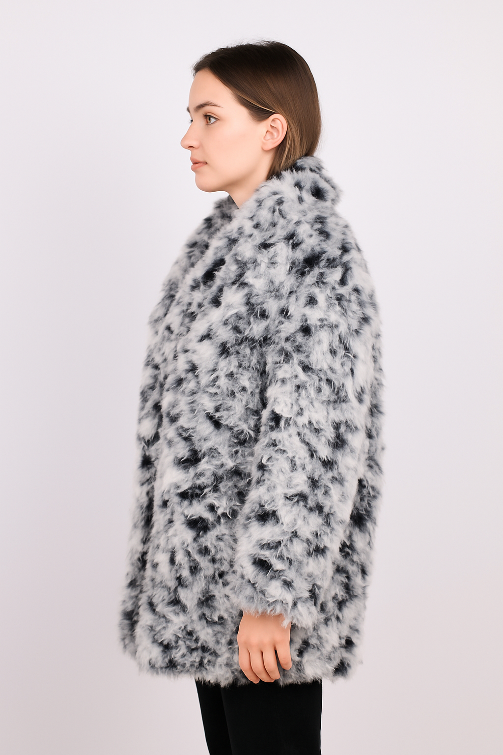 Monochrome Curly Lamb Fur Coat – Bold Winter Statement Piece — image 4
