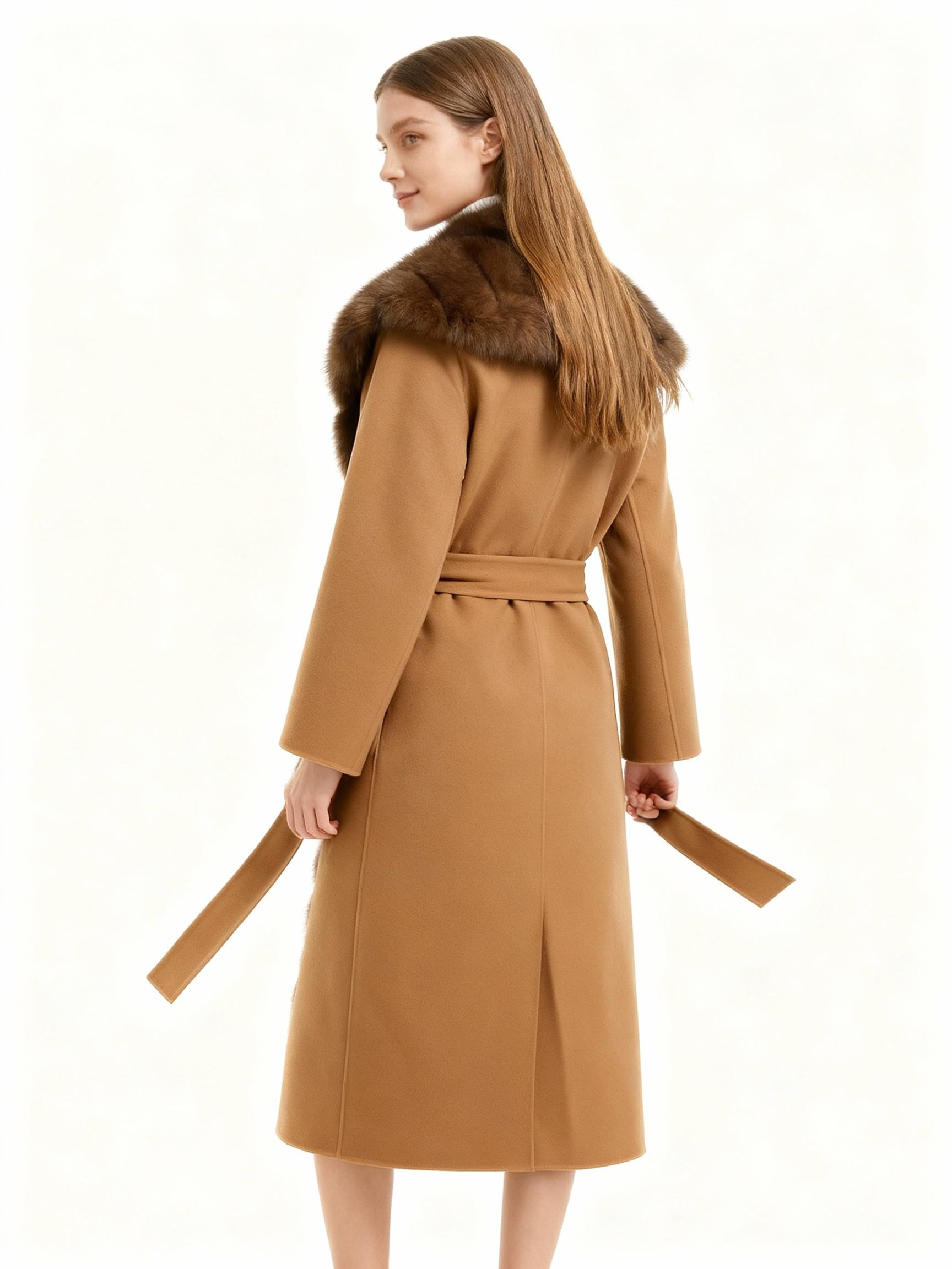 Elegant Wool Wrap Coat with Plush Faux Fur Trim — image 4