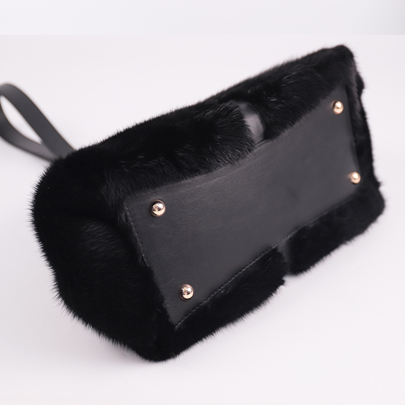 Genuine Mink Fur & Leather Wristlet – Sculptural Luxury in Jet Black — image 4