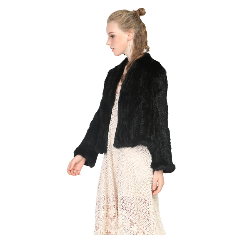 Elegant Black Rabbit Fur Knit Coat – Lightweight Luxury Outerwear — image 3