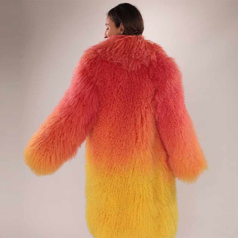 Gradient Shearling Wool Coat – Vibrant Elegance in Real Lamb Fur — image 2