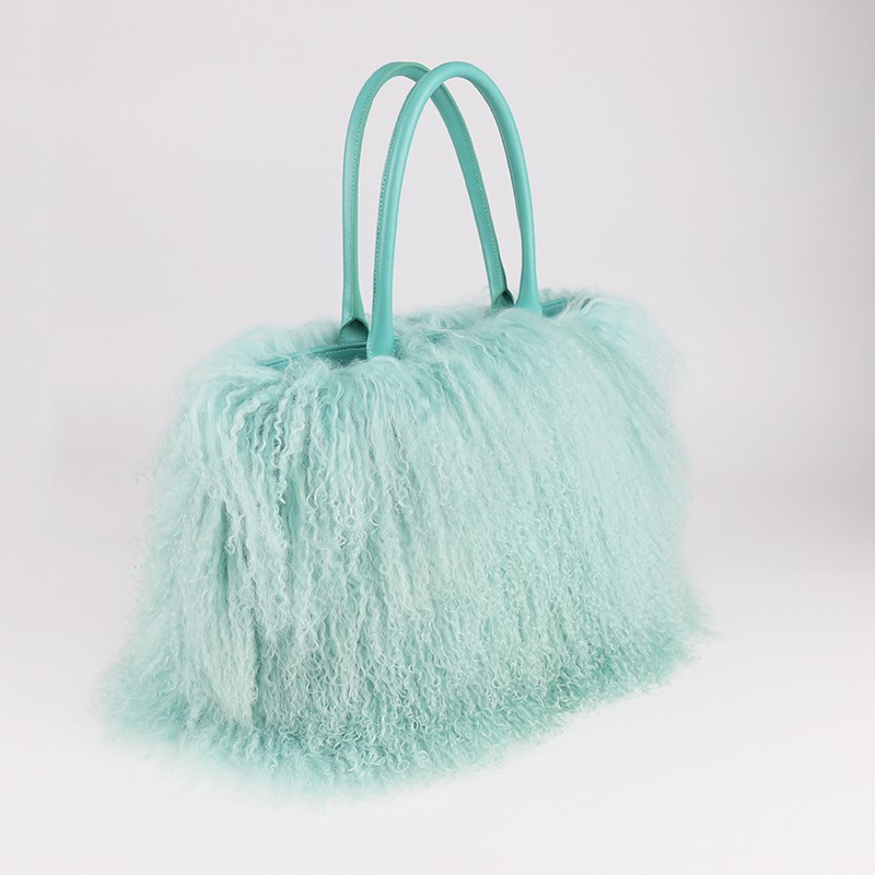 Genuine Lamb Fur & Leather Tote – Fluffy Glamour in Mint Green — image 2