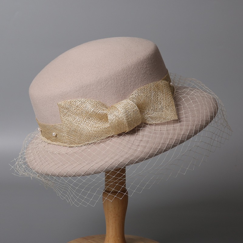 Retro Lace Wool Felt Bucket Hat with Veil Detail — image 3