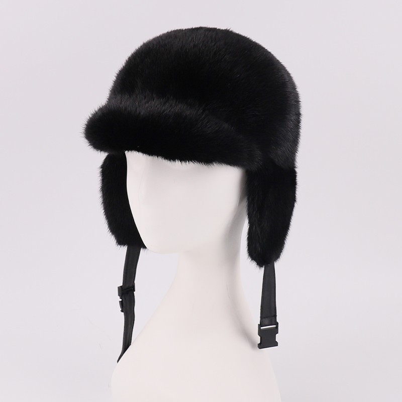 Genuine Mink Fur Trapper Hat – Black — image 2