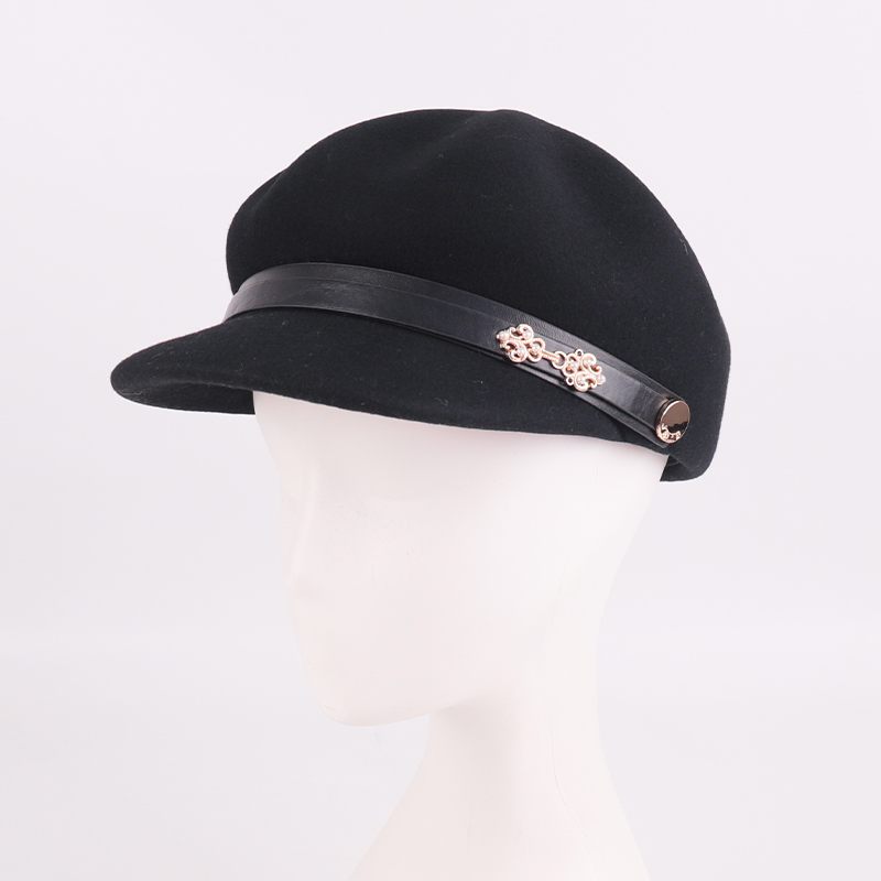 Black Wool Military-Style Cap with Decorative Accent – 100% Wool — image 6