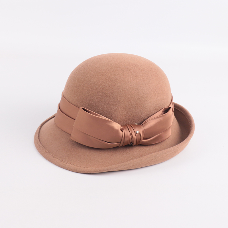 Burgundy Satin Bow Wool Bucket Hat – 100% Wool — image 5