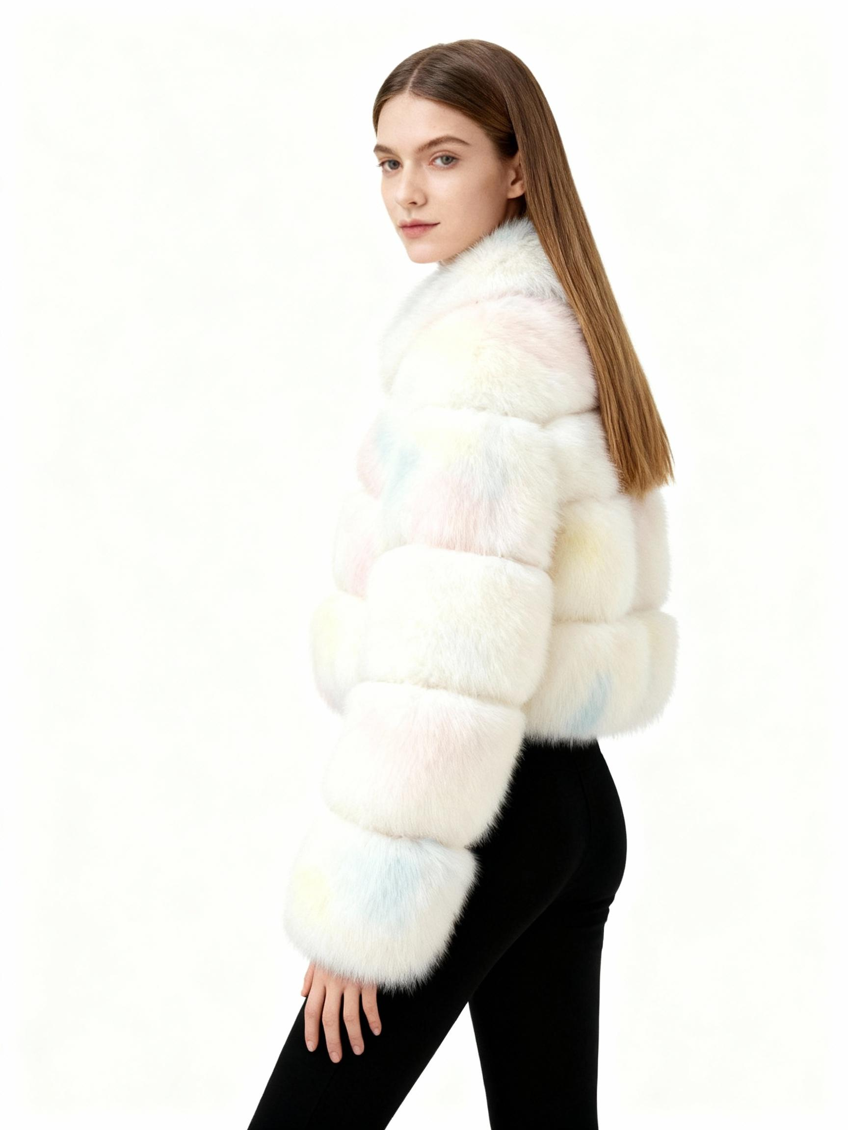 Pastel Dyed Real Fox Fur Coat – Whimsical Winter Luxury — image 2