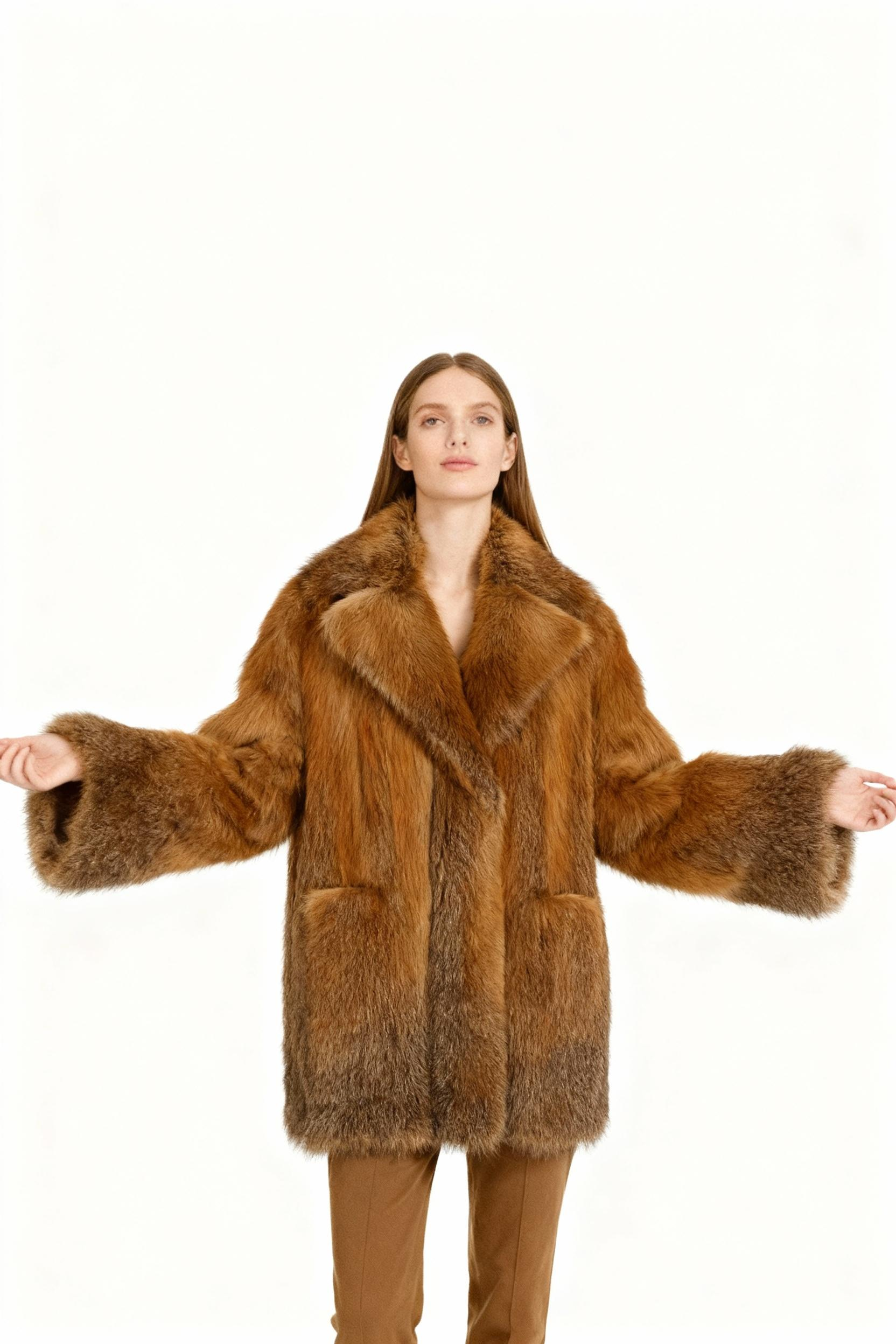 Golden Faux Fur Statement Coat – Classic Luxe Outerwear — image 4