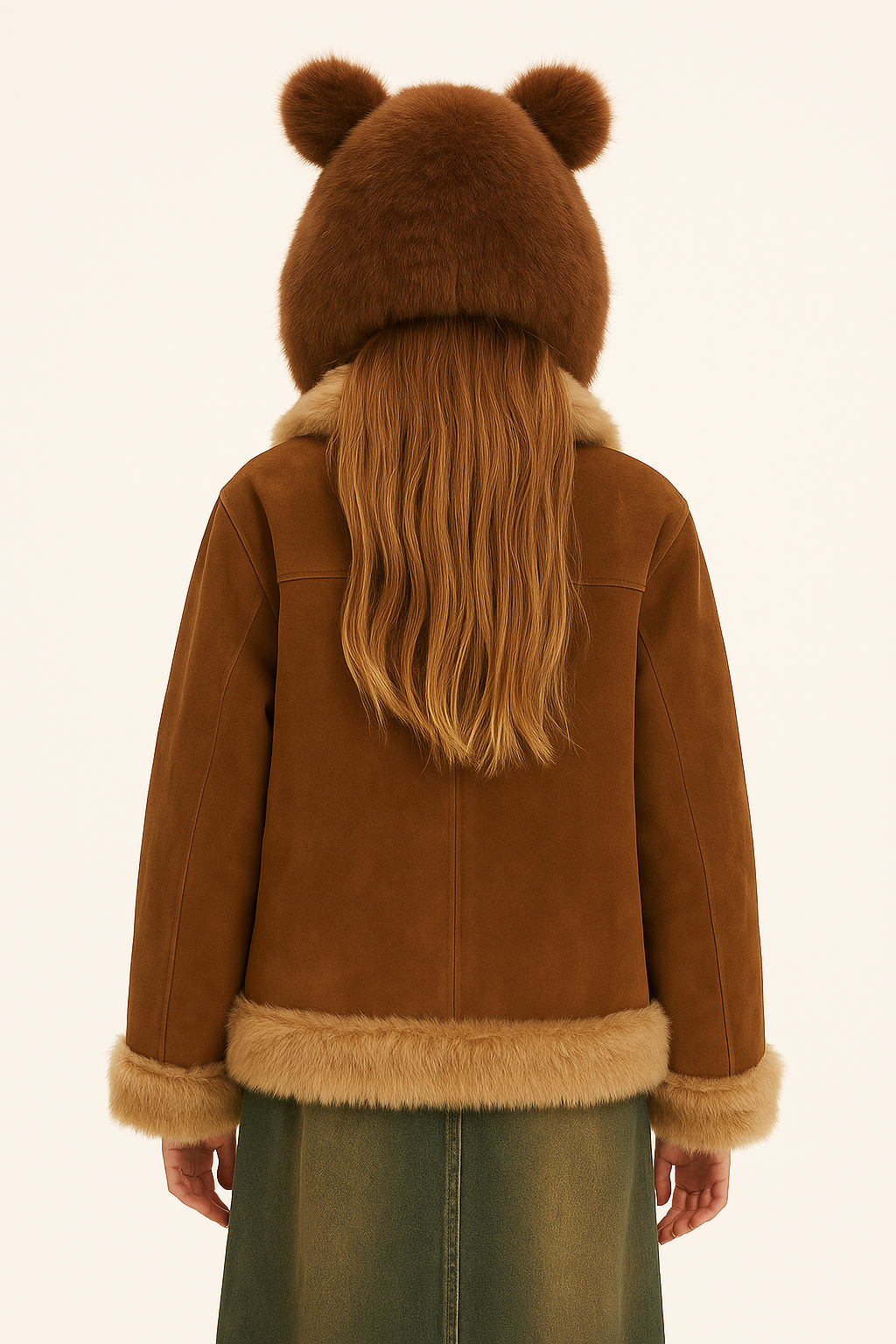 Y2K Bear Ear Fur Jacket – Brown Faux Suede Coat — image 2