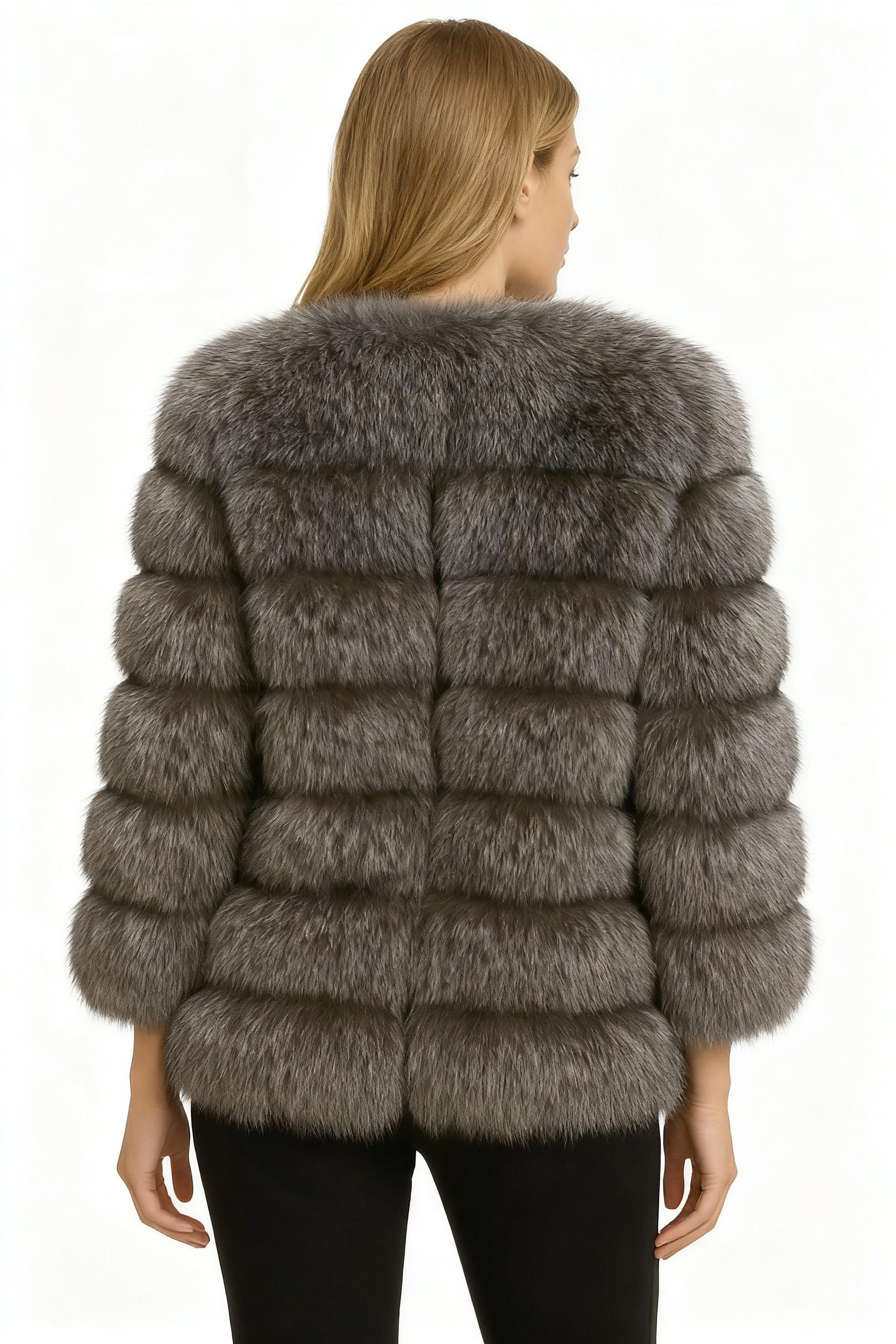 Real Silver Fox Fur Horizontal Jacket – Chic Urban Winter Luxury — image 4
