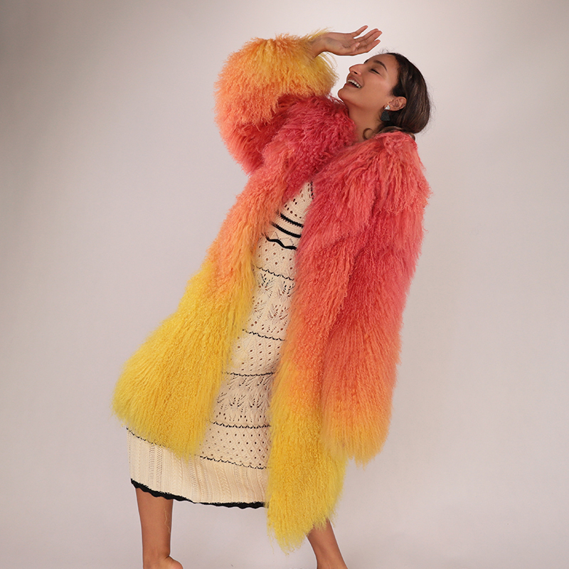Gradient Shearling Wool Coat – Vibrant Elegance in Real Lamb Fur — image 3