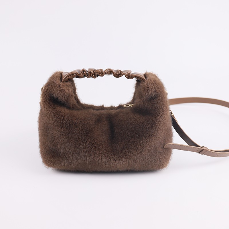 Faux Mink Fur Shoulder Bag with Ruched PU Handle – Soft Luxe in Everyday Form — image 2