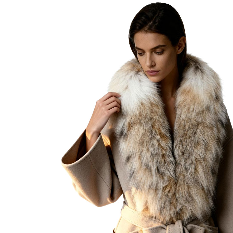 Women's Wool Trench Coat — Real Fox Fur Trim | Wholesale OEM — image 3