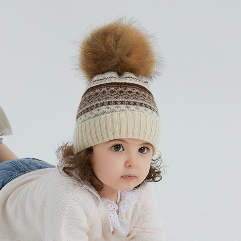 Kids' Angora Knit Beanie with Genuine Raccoon Fur Pom – Nordic-Inspired Winter Charm — image 4