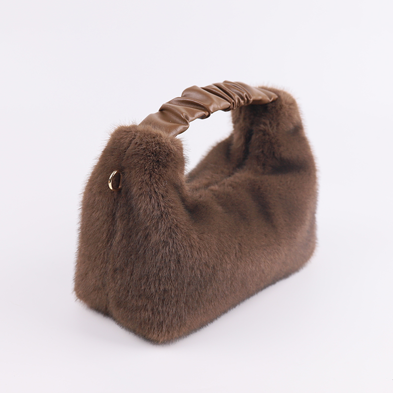 Faux Mink Fur Shoulder Bag with Ruched PU Handle – Soft Luxe in Everyday Form — image 3