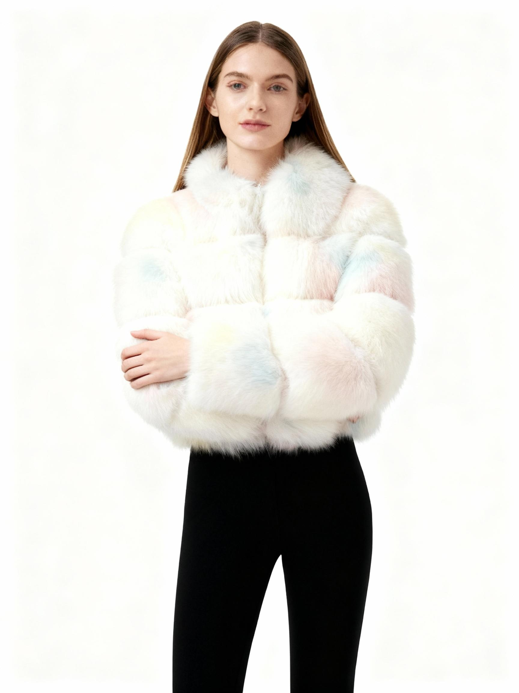 Pastel Dyed Real Fox Fur Coat – Whimsical Winter Luxury — image 3