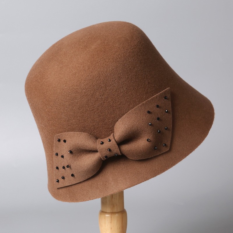 Ivory Wool Cloche Hat with Studded Bow Accent — image 3