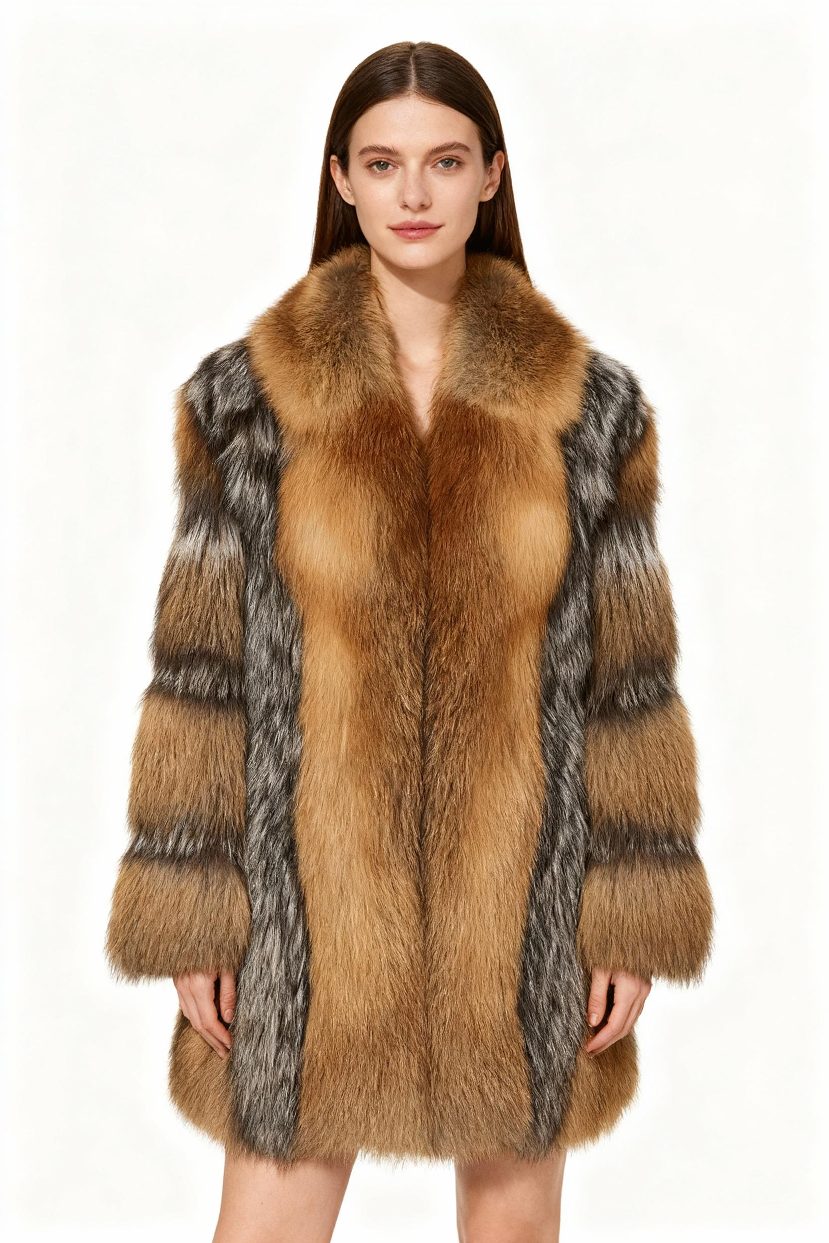 Luxe Silver & Gold Real Fox Fur Coat – Statement Outerwear for Premium Winter Collections — image 2