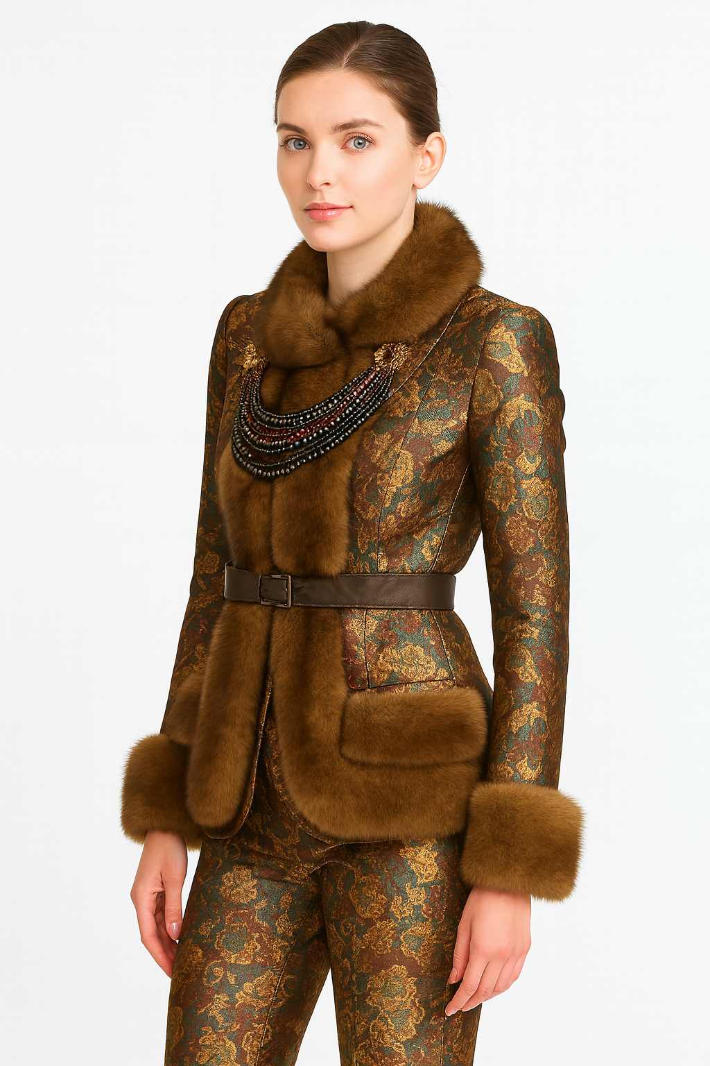 Vintage Baroque Faux Fur-Trimmed Suit – Retro Luxe Reinvented — image 4