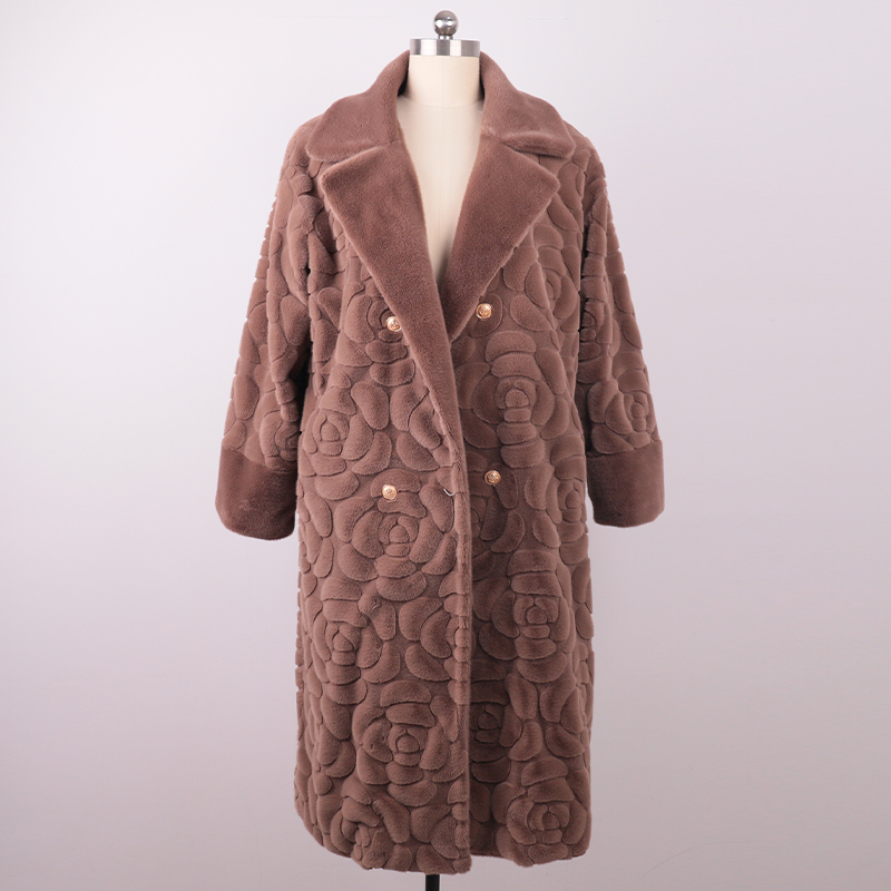 Embossed Rose Pattern Faux Fur Coat – Dusty Mauve — image 4