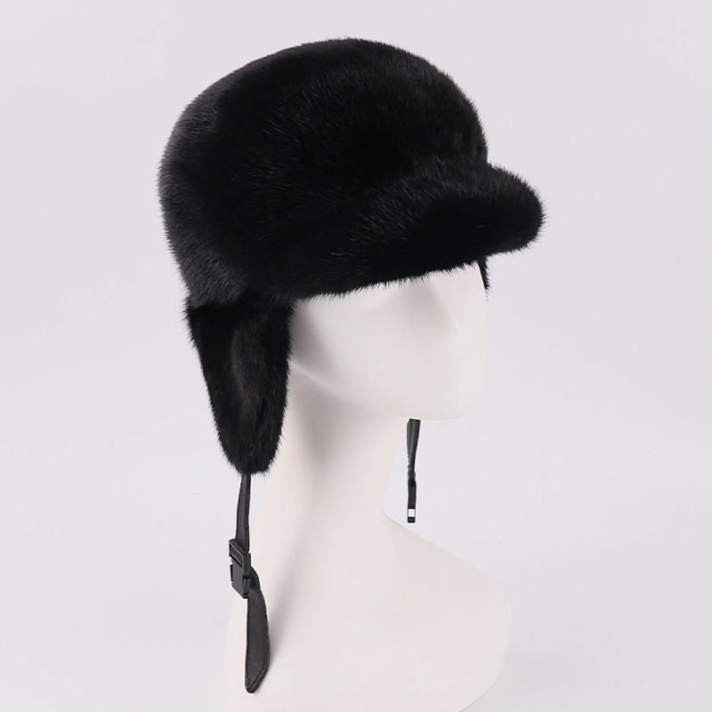 Genuine Mink Fur Trapper Hat – Black — image 3