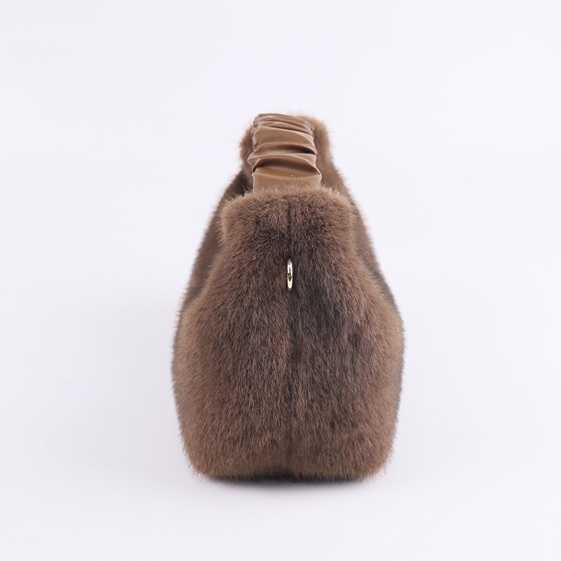 Faux Mink Fur Shoulder Bag with Ruched PU Handle – Soft Luxe in Everyday Form — image 4