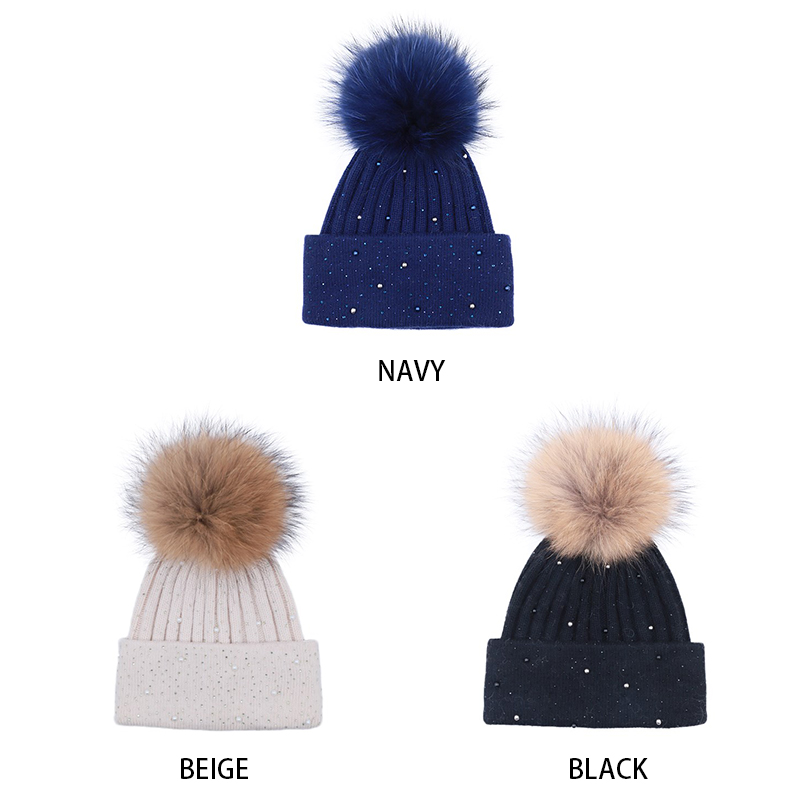 Angora Knit Beanie with Crystal Embellishments & Real Raccoon Fur Pom – Winter Sparkle Series — image 2