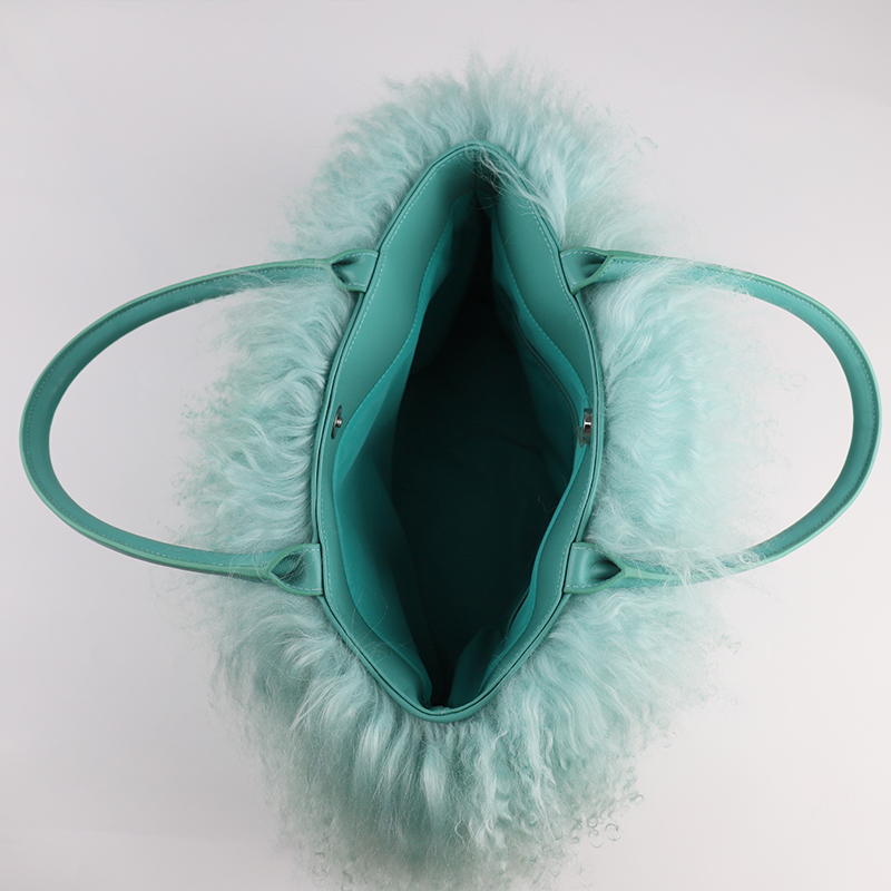 Genuine Lamb Fur & Leather Tote – Fluffy Glamour in Mint Green — image 4