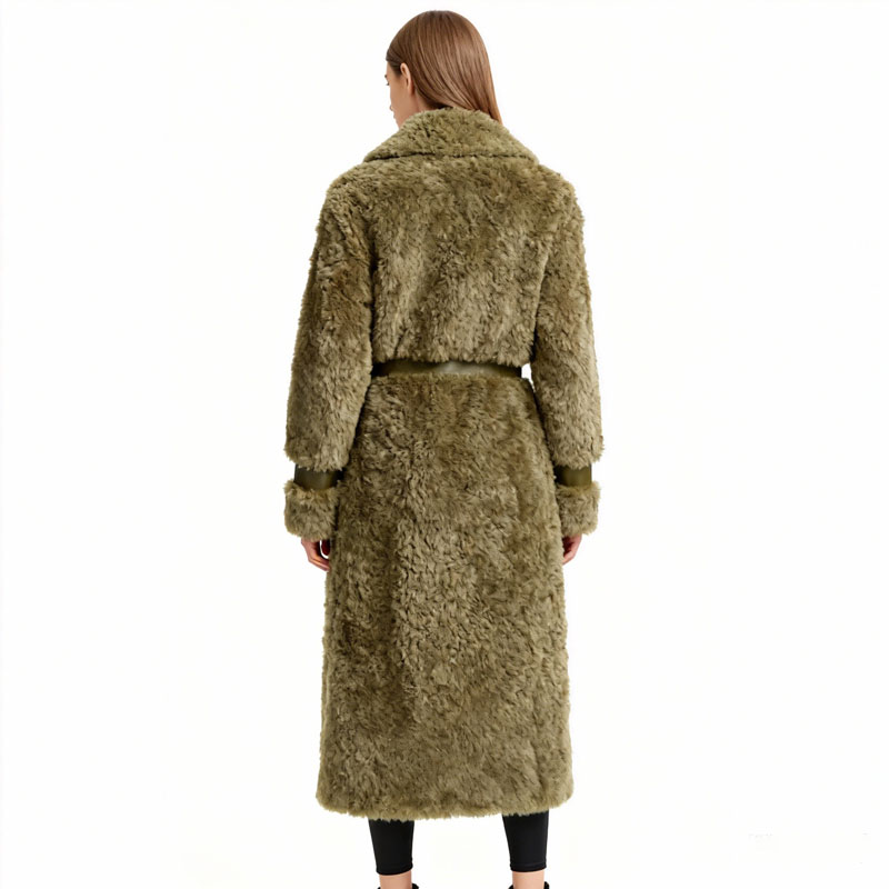 Olive Green Panelled Real Lamb Fur Maxi Coat — image 2
