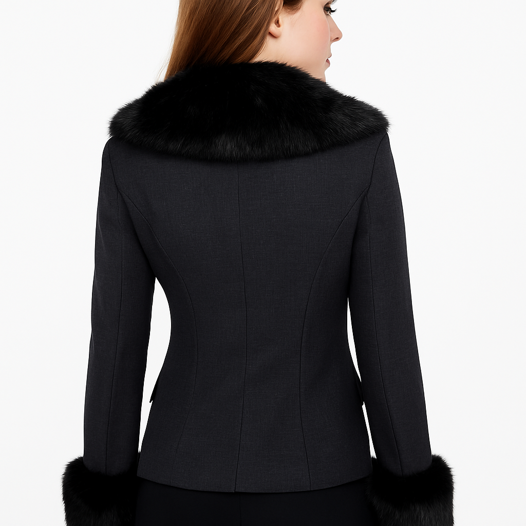 Tailored Black Wool Blazer with Faux Fur Collar & Cuffs — image 4