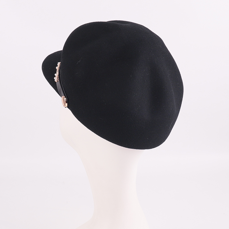 Black Wool Military-Style Cap with Decorative Accent – 100% Wool — image 4