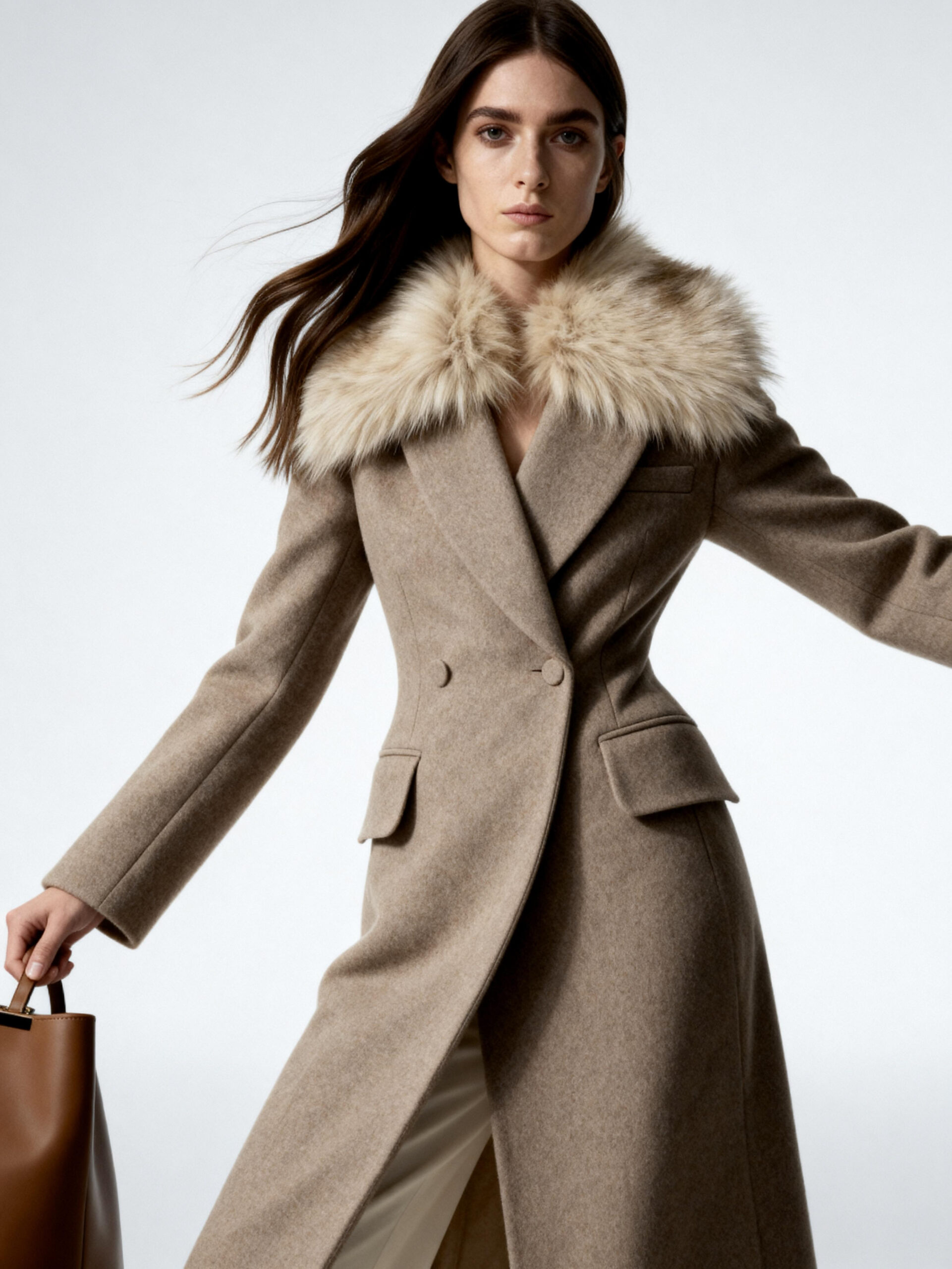 Camel Wool Coat with Dramatic Fox Fur Collar for Executives — image 2