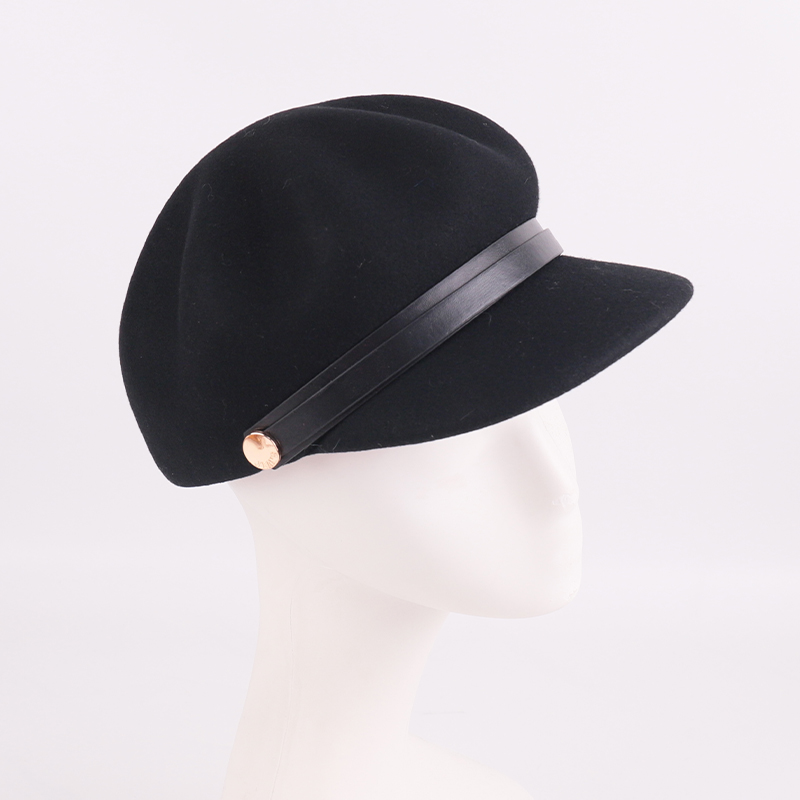 Black Wool Military-Style Cap with Decorative Accent – 100% Wool — image 5