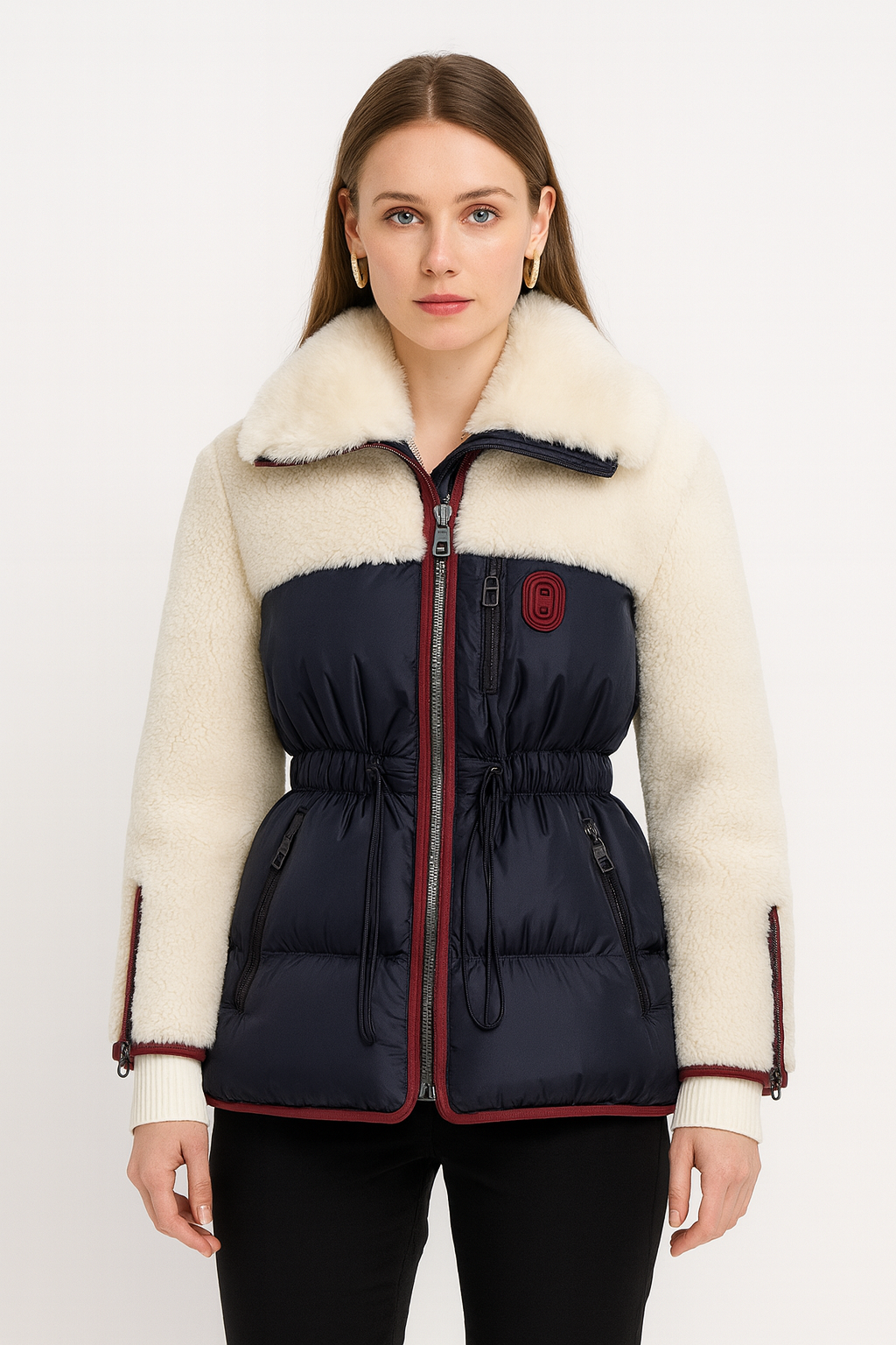 Sporty Puffer Jacket with Sherpa Sleeves & Contrast Zips — image 3
