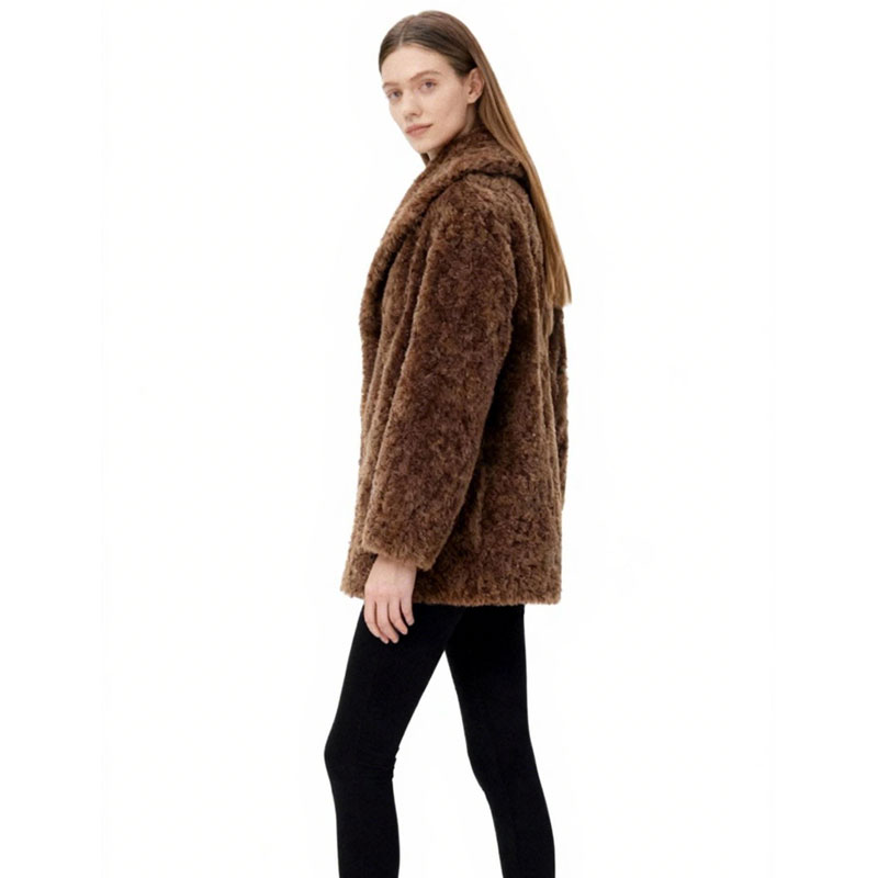 Double-Breasted Real Sheep Fur Jacket – Chestnut Brown — image 4