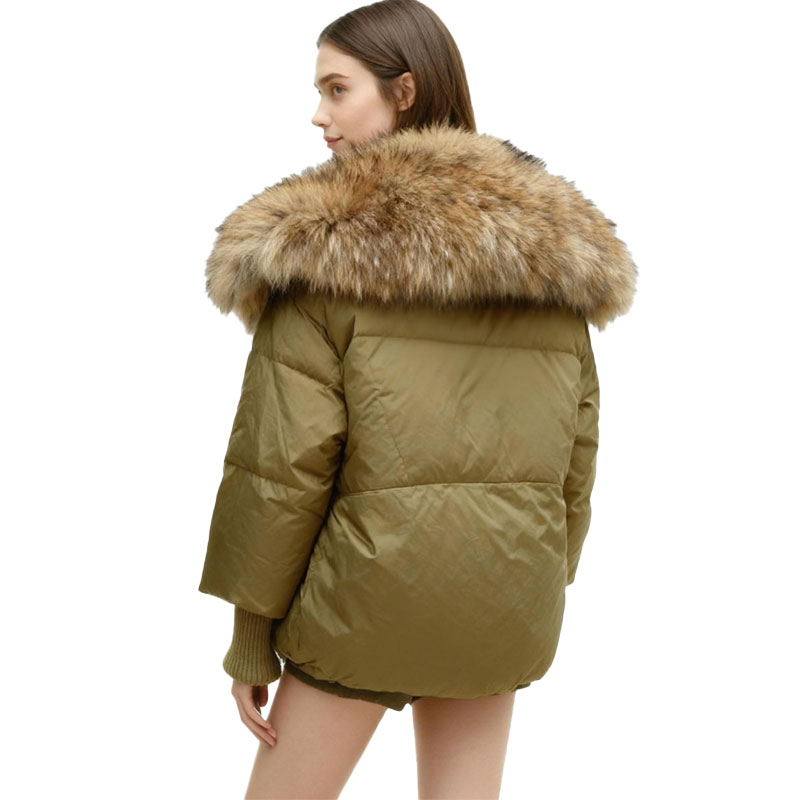 Olive Down Puffer with Oversized Raccoon Fur Collar — image 4