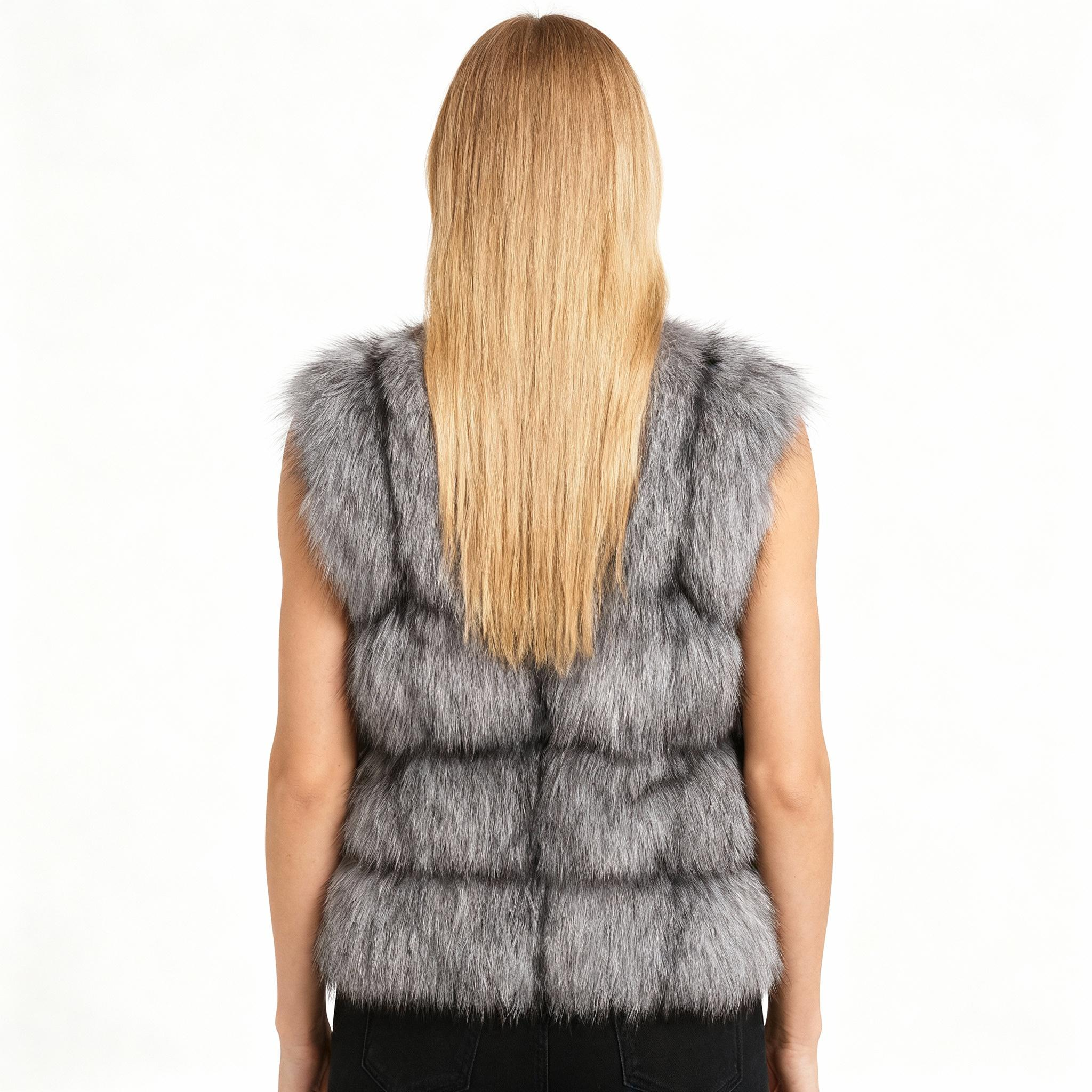 Real Silver Fox Fur Vest – Sleek Sleeveless Winter Luxury — image 2
