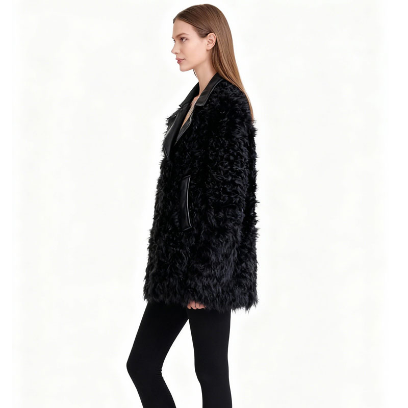 Black Sheepskin Fur Aviator Coat with Leather Trim — image 3