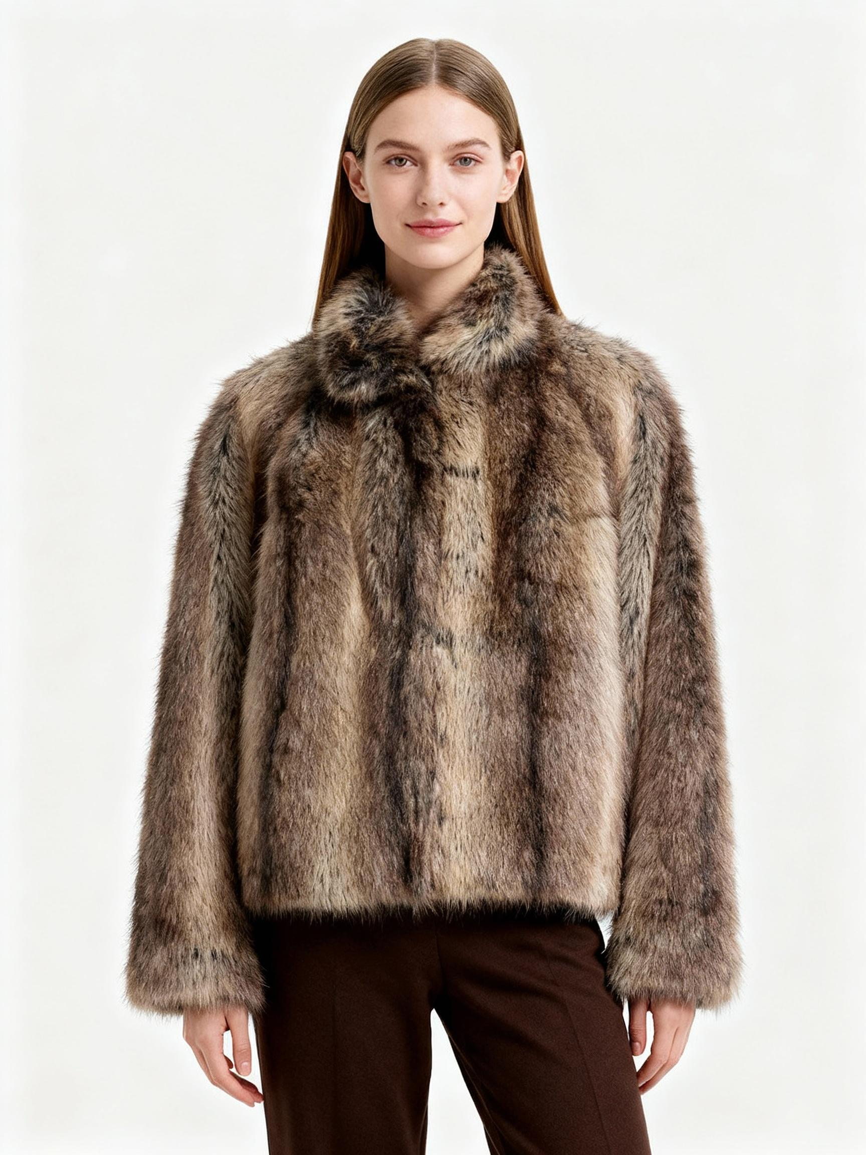 Natural-Look Faux Fur Jacket – Timeless Texture, Cruelty-Free Luxury