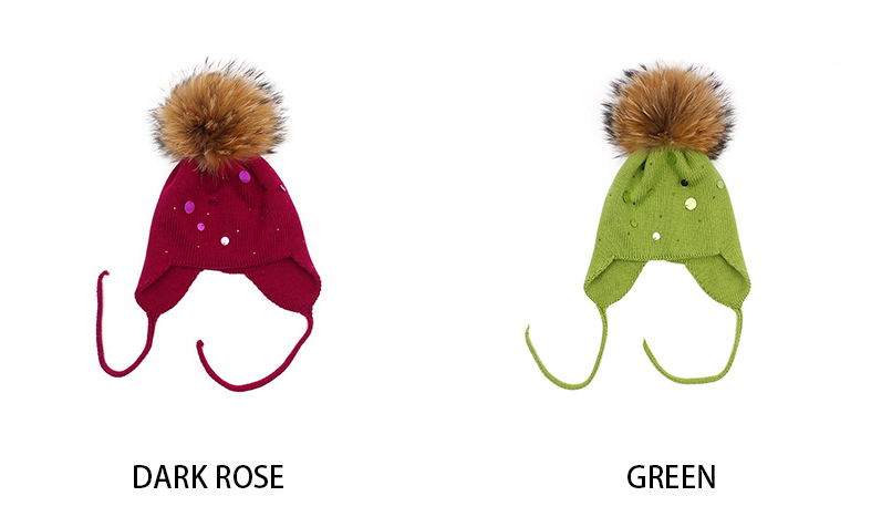 Knit Kids Earflap Hat with Genuine Raccoon Fur Pom – Winter Sparkle for Little Trendsetters — image 2