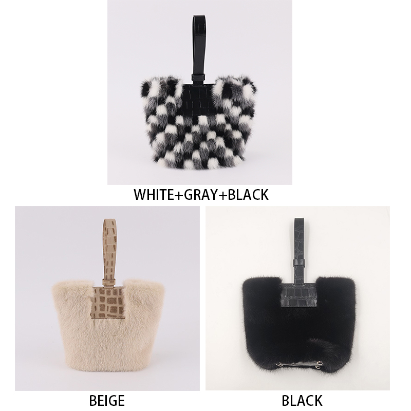 Mini Mink Fur Handbag with Genuine Lamb Leather Handle – A Winter Statement of Texture & Elegance