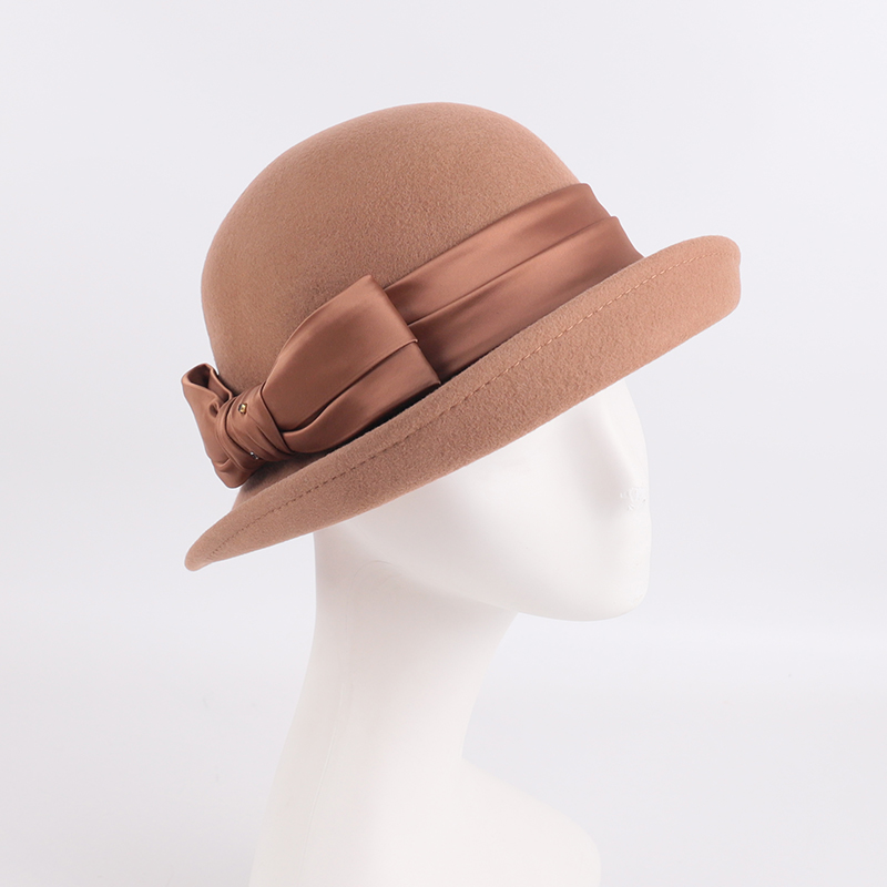 Burgundy Satin Bow Wool Bucket Hat – 100% Wool — image 2