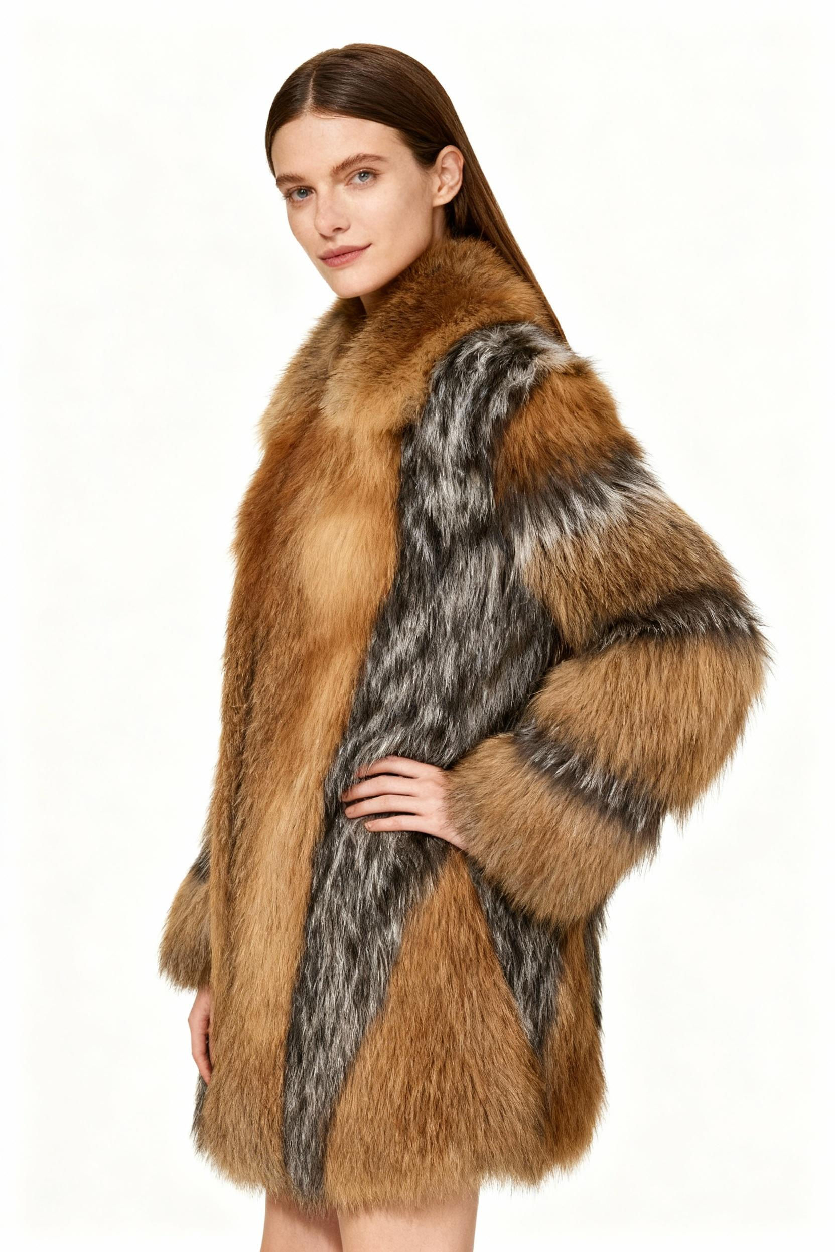 Luxe Silver & Gold Real Fox Fur Coat – Statement Outerwear for Premium Winter Collections — image 4