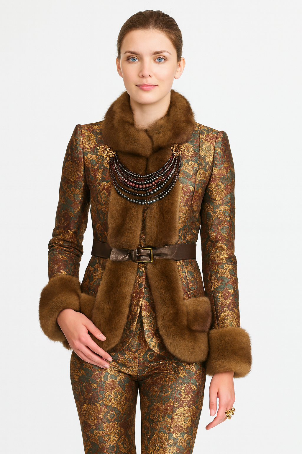 Vintage Baroque Faux Fur-Trimmed Suit – Retro Luxe Reinvented