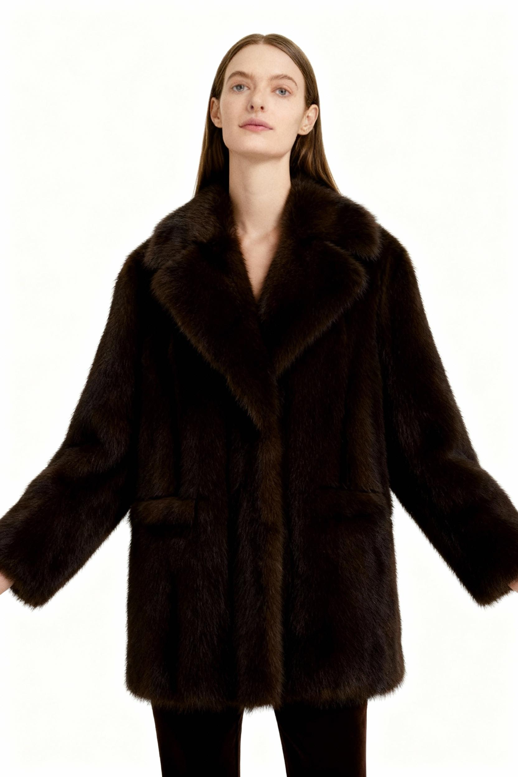 Espresso Luxe Faux Fur Coat – Timeless Classic Series — image 3